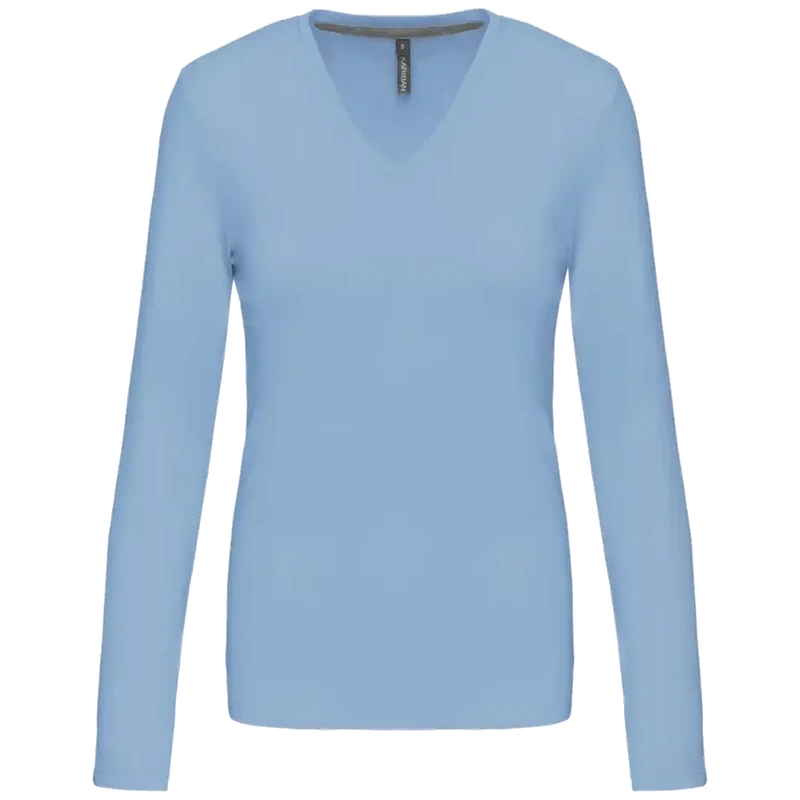 Kariban Dames t-shirt V-hals lange mouwen K382