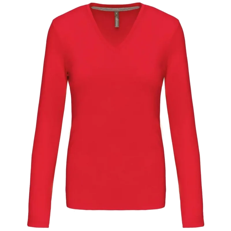 Kariban Dames t-shirt V-hals lange mouwen K382