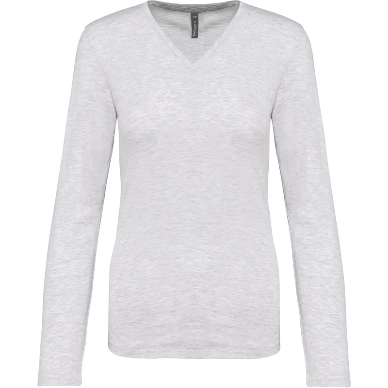 Kariban Dames t-shirt V-hals lange mouwen K382