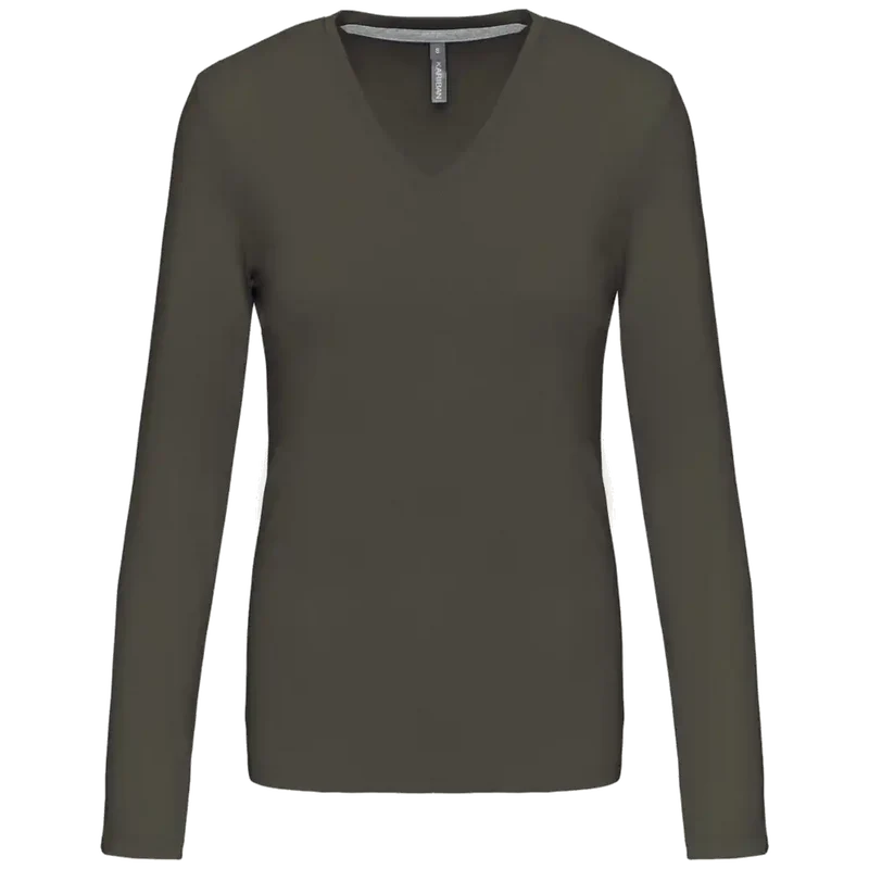 Kariban Dames t-shirt V-hals lange mouwen K382