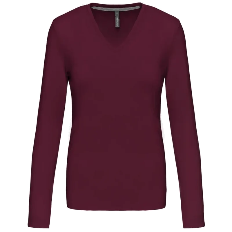 Kariban Dames t-shirt V-hals lange mouwen K382