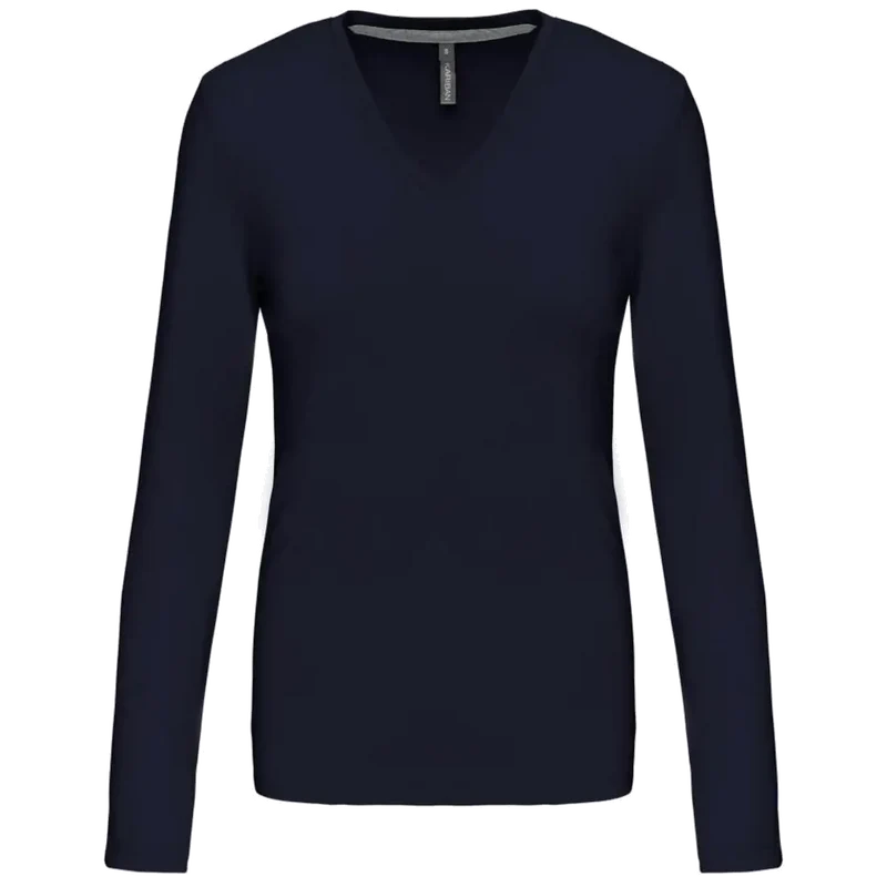 Kariban Dames t-shirt V-hals lange mouwen K382