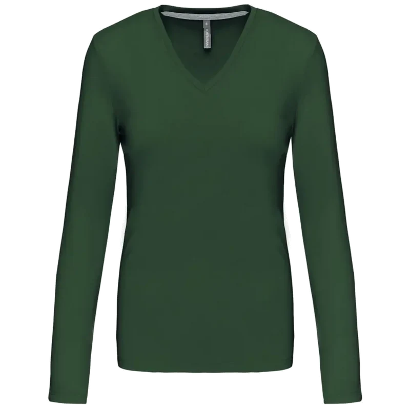 Kariban Dames t-shirt V-hals lange mouwen K382
