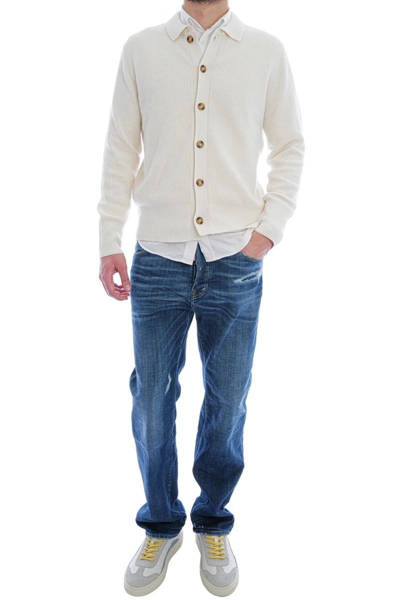 Strickjacke im Halbpatent-Strick Weiß