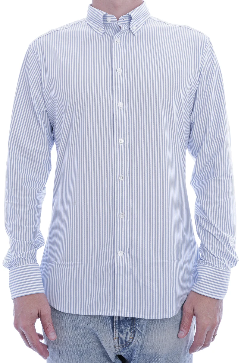 Stretchhemd Button Down Kragen Radical Fit Hellblau gestreift