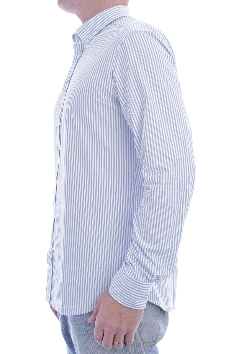 Stretchhemd Button Down Kragen Radical Fit Hellblau gestreift