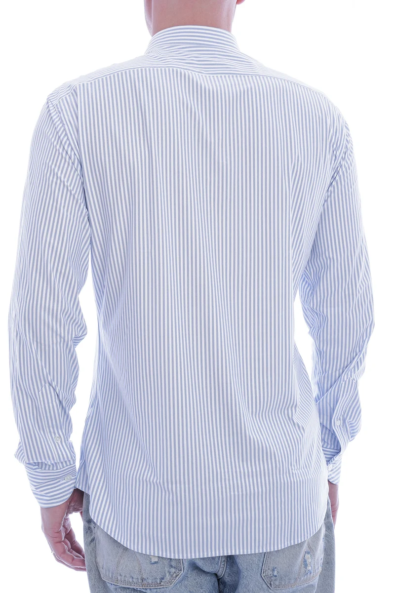 Stretchhemd Button Down Kragen Radical Fit Hellblau gestreift