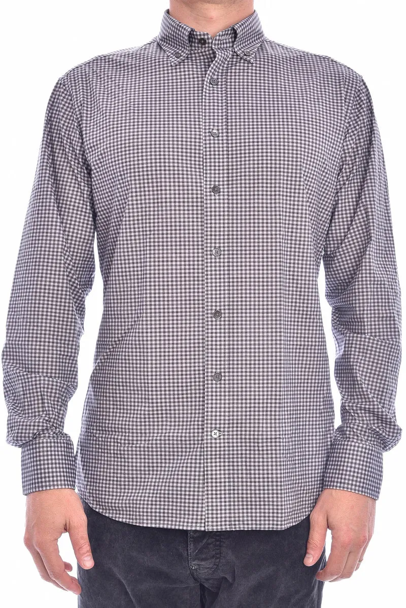Stretchhemd Button-Down Kragen Grau Kariert