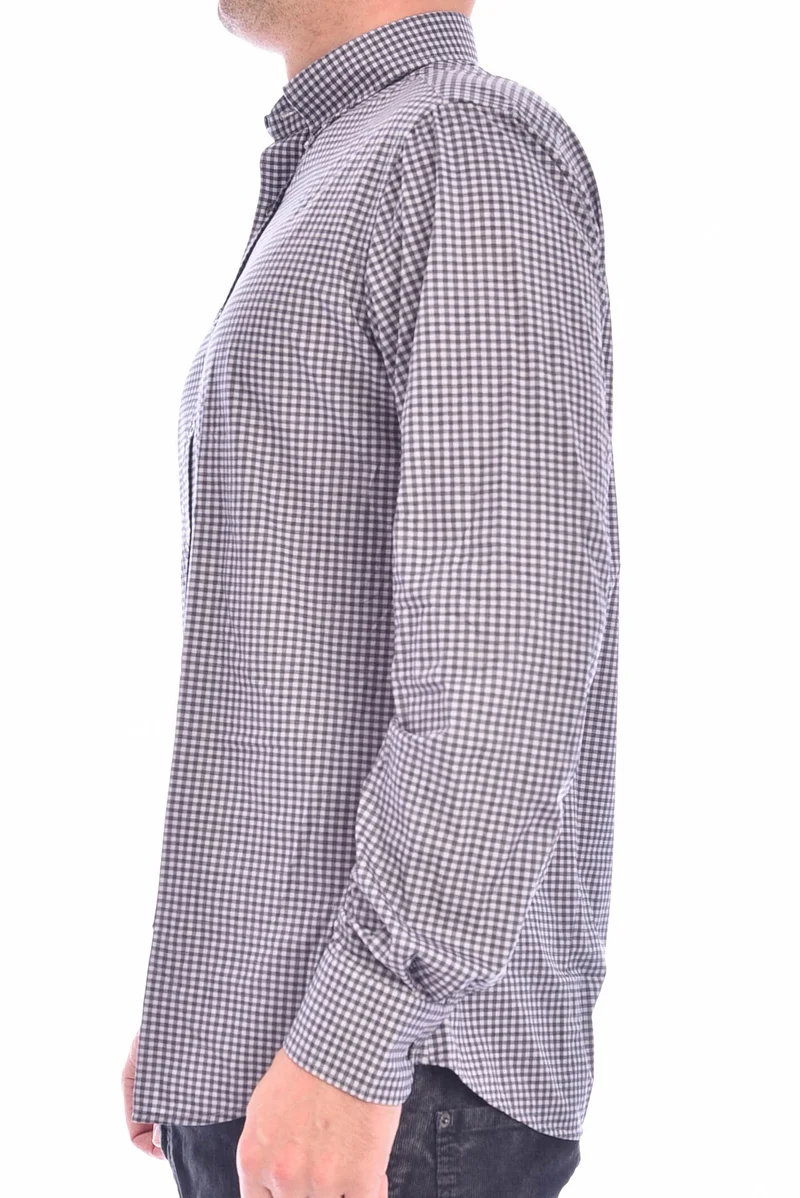 Stretchhemd Button-Down Kragen Grau Kariert