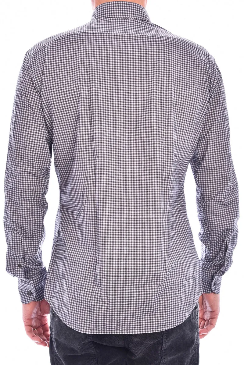 Stretchhemd Button-Down Kragen Grau Kariert
