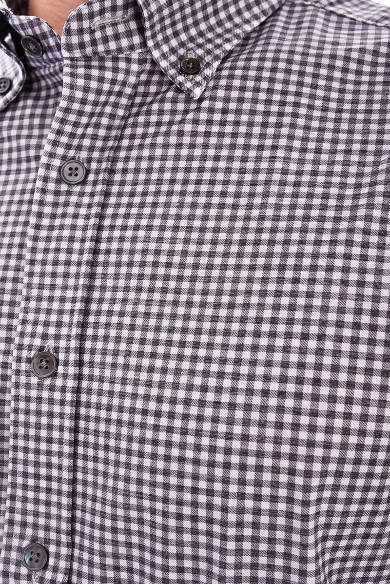Stretchhemd Button-Down Kragen Grau Kariert