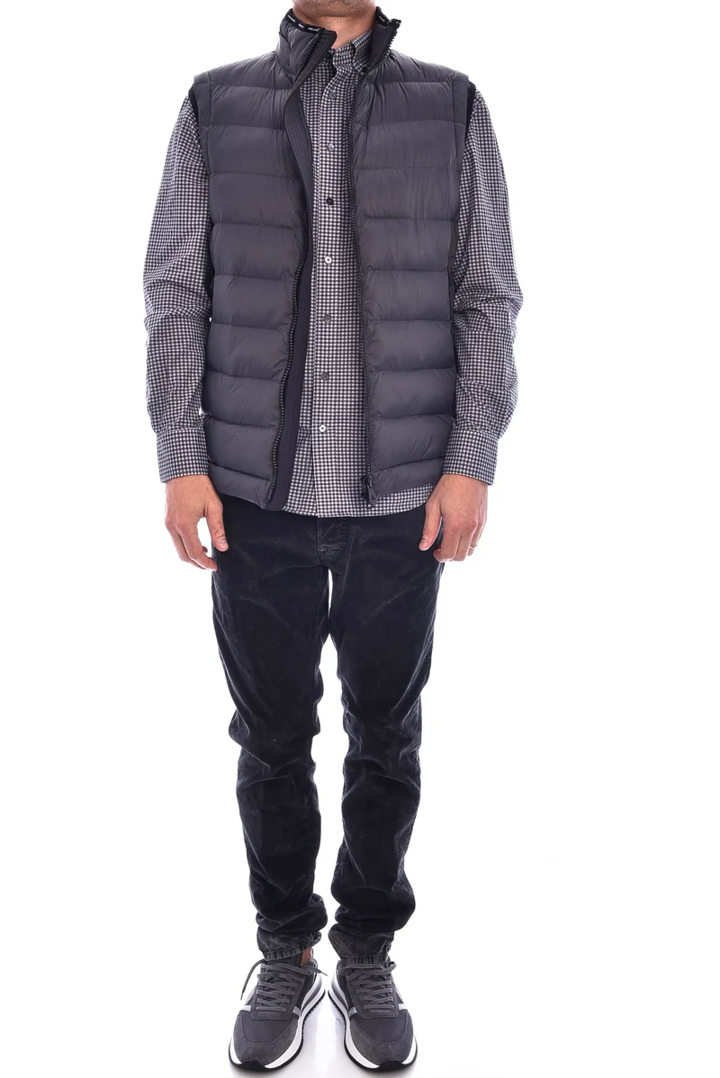 Stretchhemd Button-Down Kragen Grau Kariert
