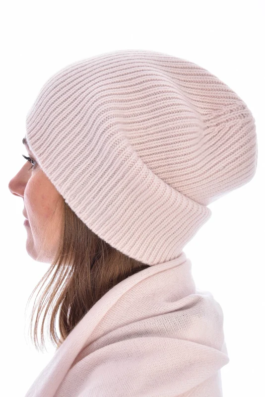 Kaschmirbeanie Rippstrick Puder