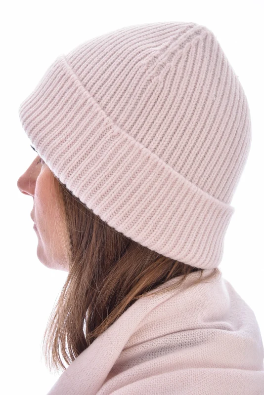 Kaschmirbeanie Rippstrick Puder