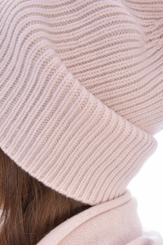 Kaschmirbeanie Rippstrick Puder
