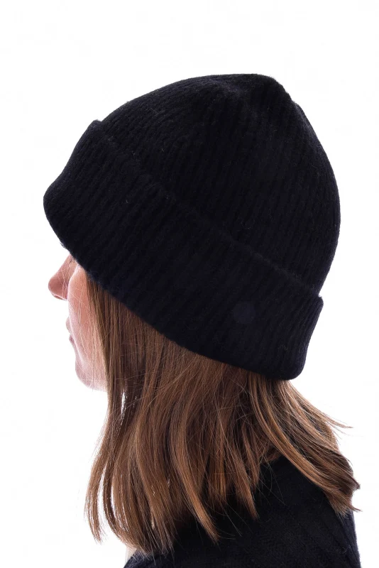 Kaschmirbeanie Rippstrick Schwarz