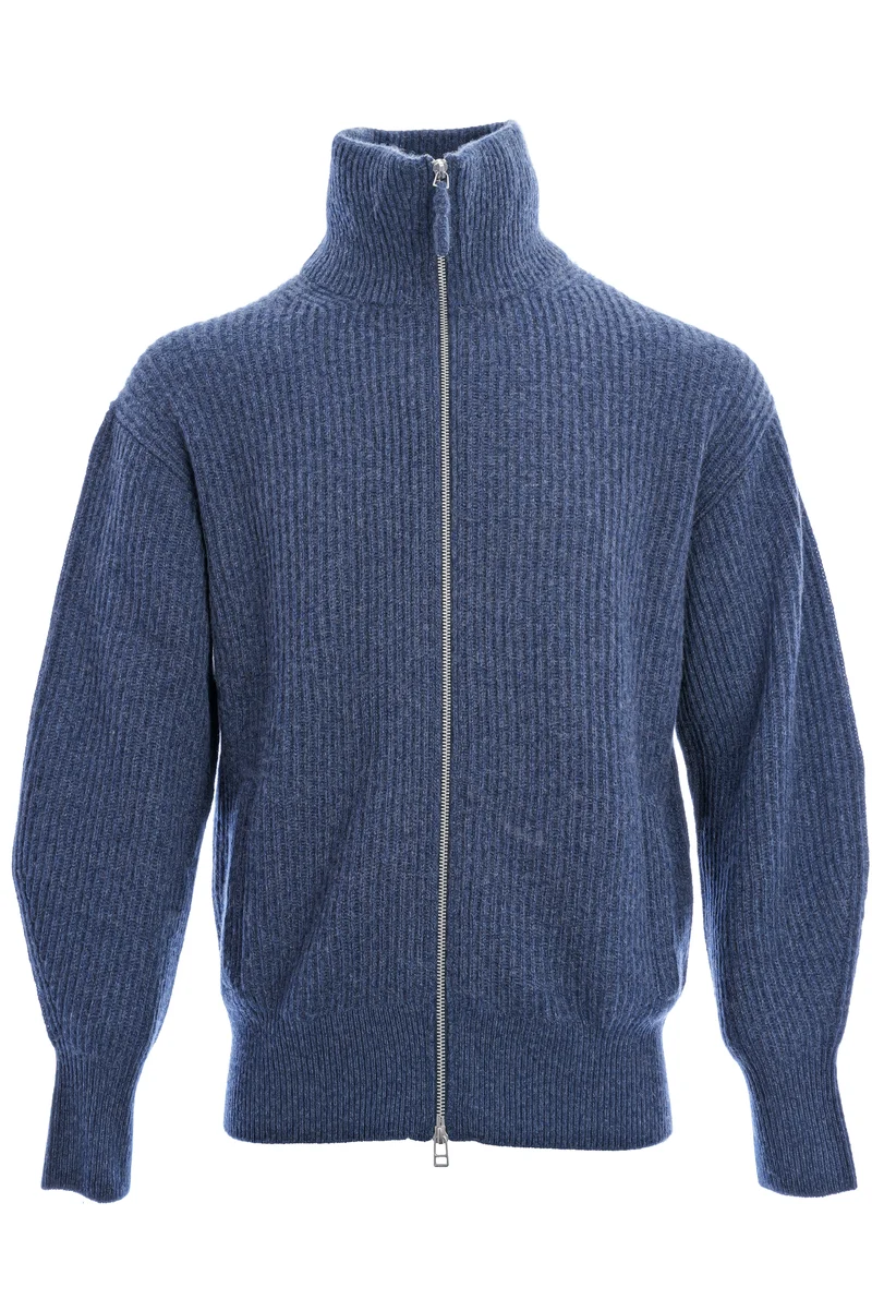 Kaschmirstrickjacke mit hohem Kragen Orionblau