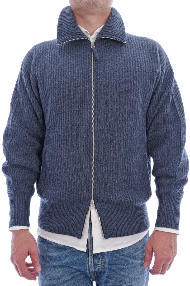 Kaschmirstrickjacke mit hohem Kragen Orionblau