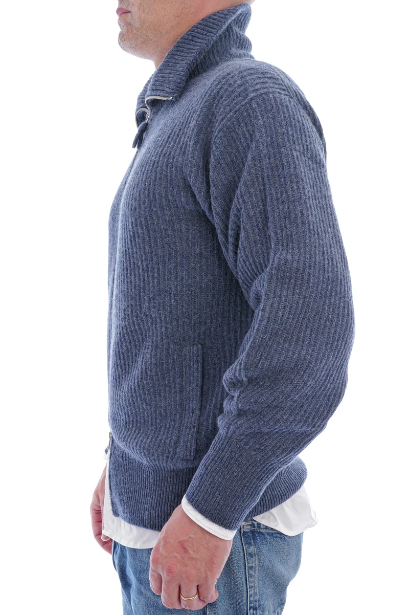 Kaschmirstrickjacke mit hohem Kragen Orionblau