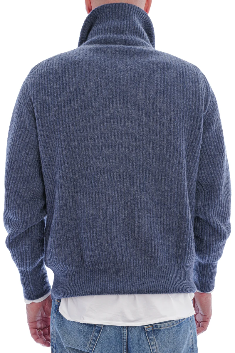Kaschmirstrickjacke mit hohem Kragen Orionblau