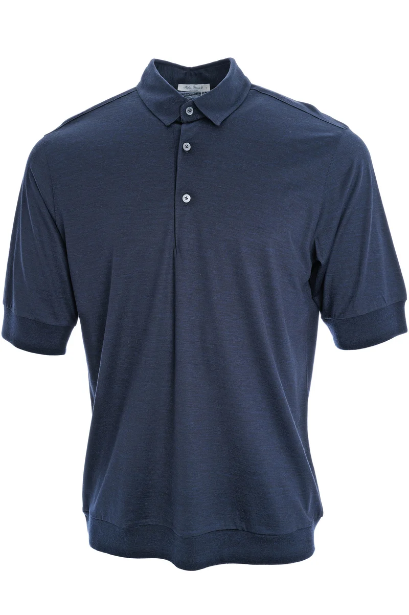 Poloshirt aus Wolle 'Luca' Marine Meliert