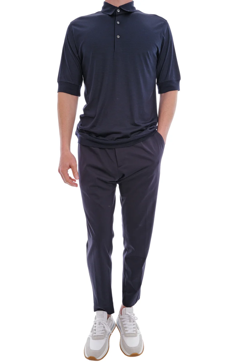 Poloshirt aus Wolle 'Luca' Marine Meliert
