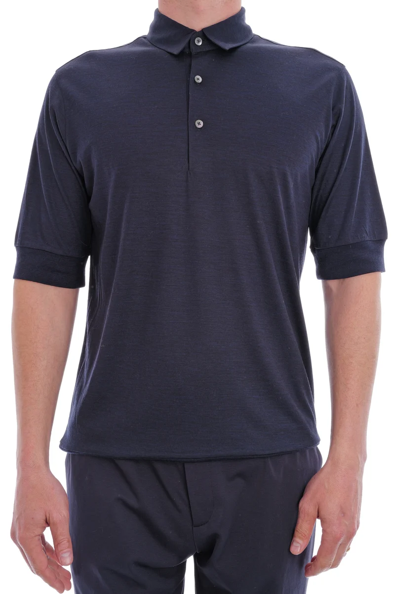 Poloshirt aus Wolle 'Luca' Marine Meliert