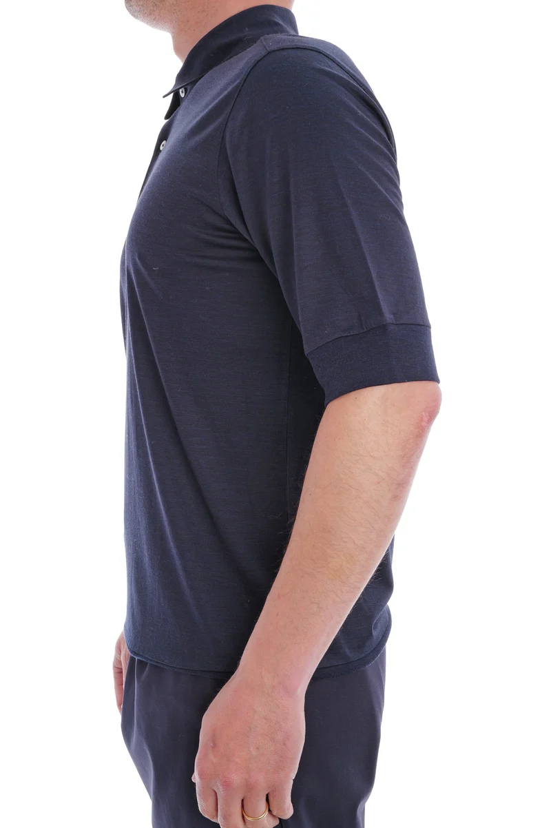 Poloshirt aus Wolle 'Luca' Marine Meliert