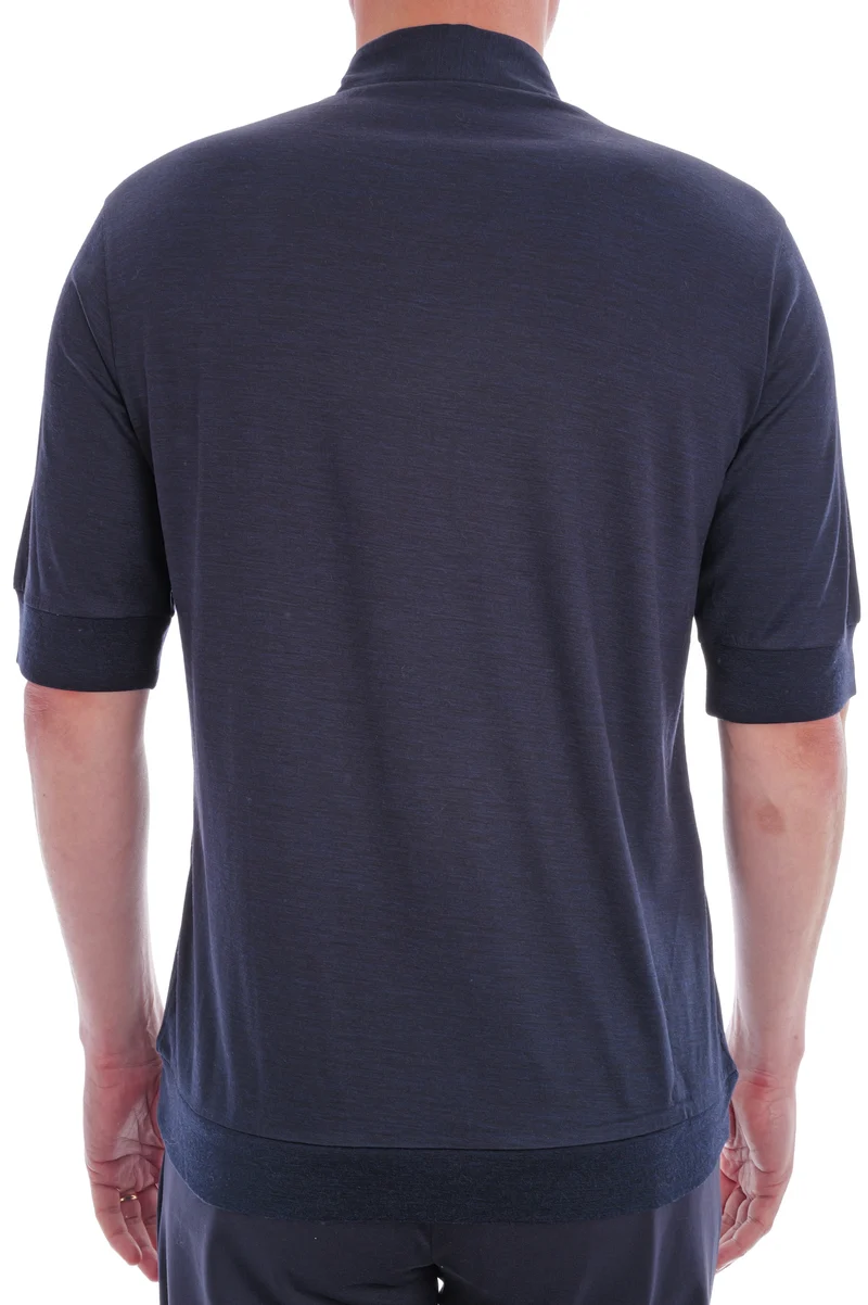 Poloshirt aus Wolle 'Luca' Marine Meliert