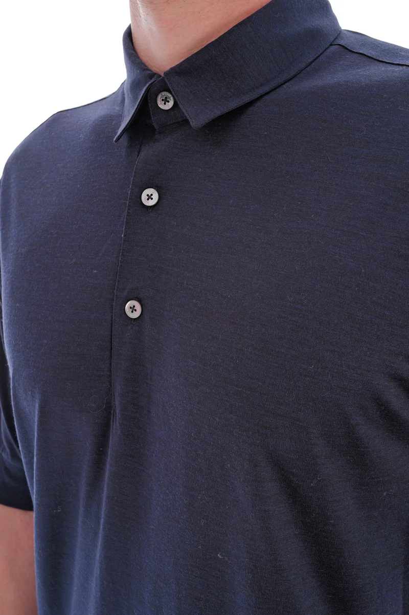 Poloshirt aus Wolle 'Luca' Marine Meliert