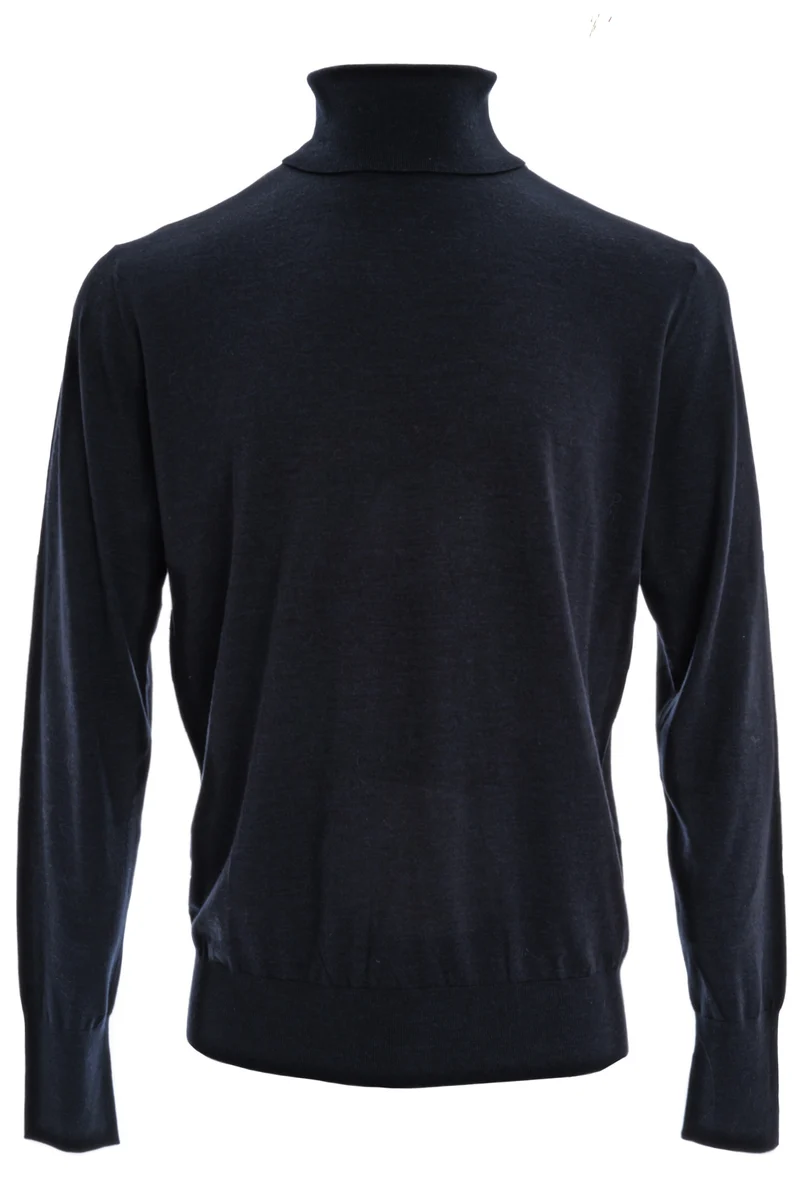 Rollkragenpullover aus Wolle Marine Meliert