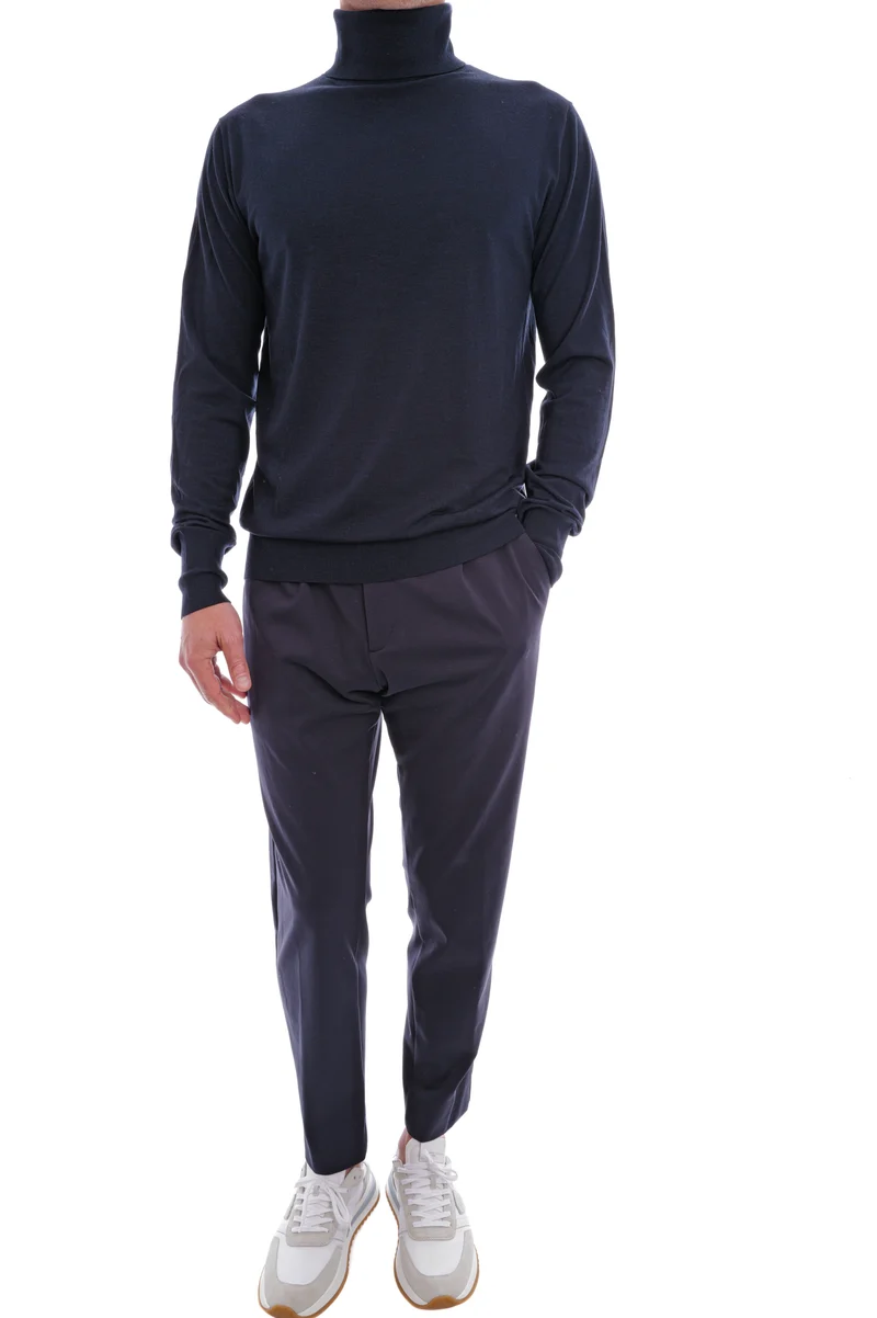 Rollkragenpullover aus Wolle Marine Meliert