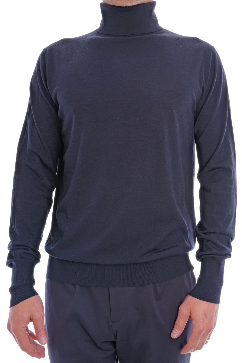 Rollkragenpullover aus Wolle Marine Meliert