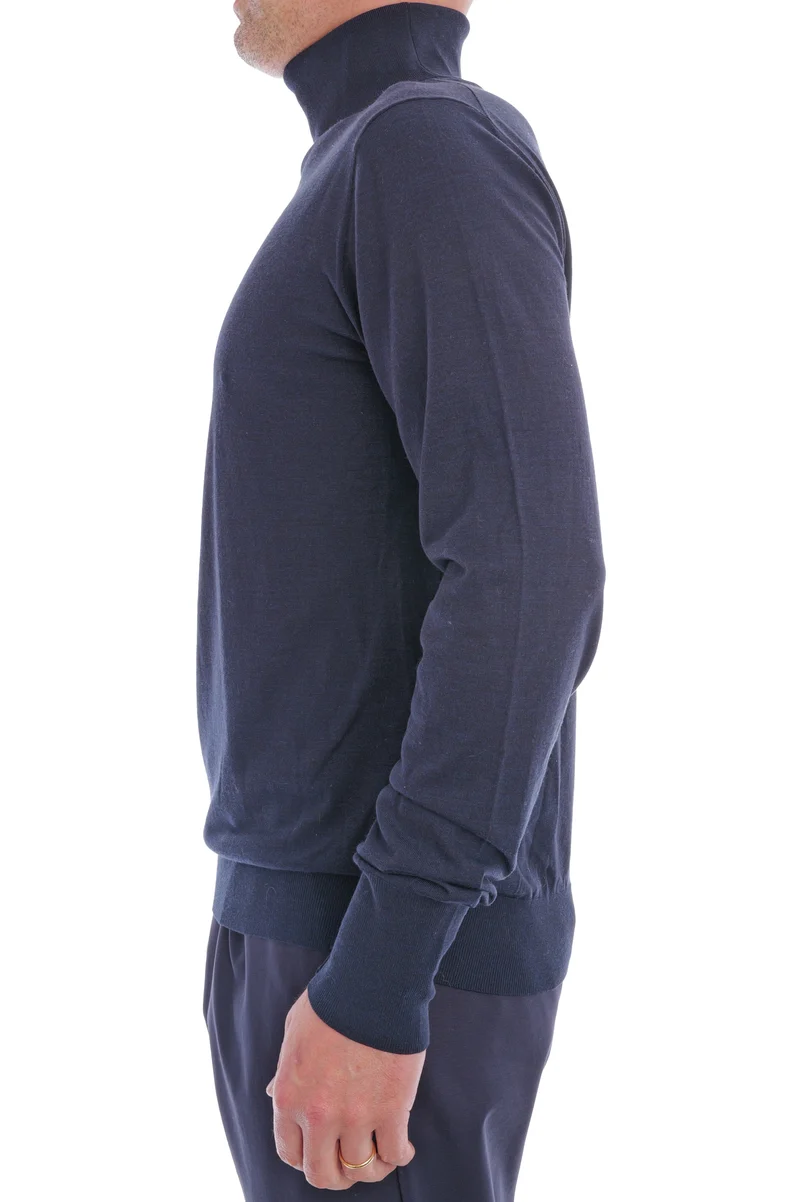 Rollkragenpullover aus Wolle Marine Meliert