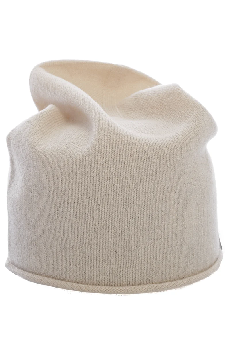 Kaschmirmütze mit Rollkante Beige