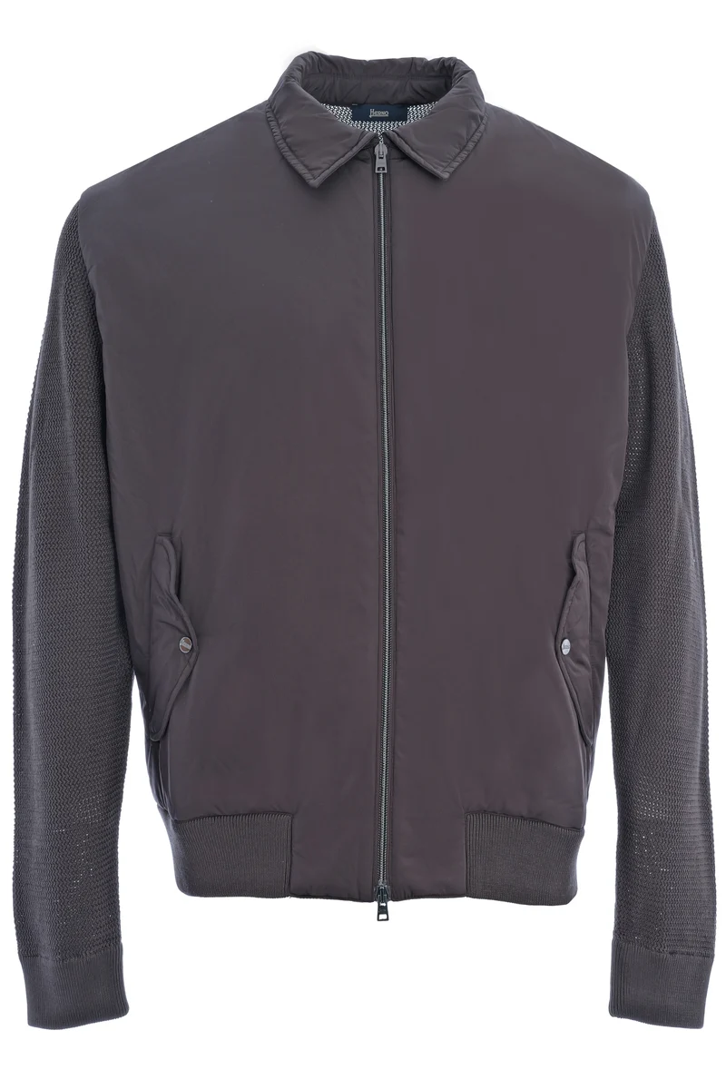Jacke aus zwei Materialien Dunkelbraun