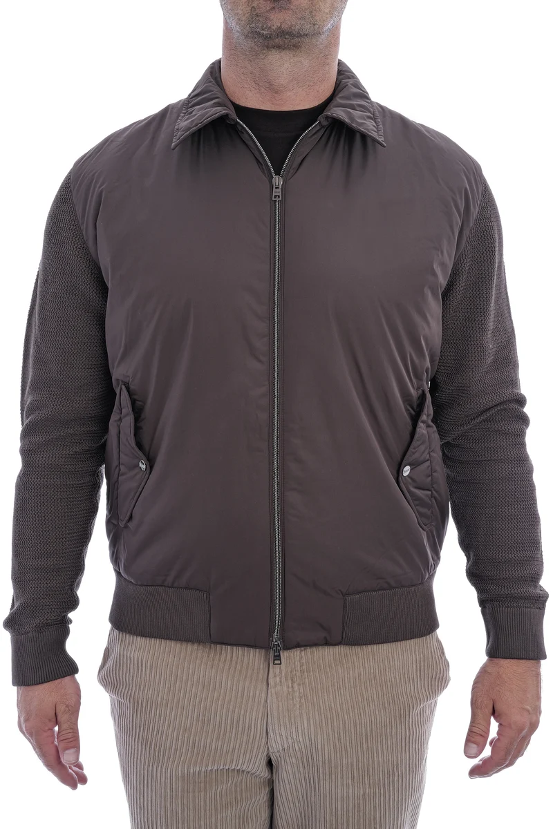 Jacke aus zwei Materialien Dunkelbraun