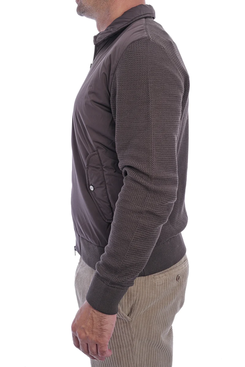 Jacke aus zwei Materialien Dunkelbraun