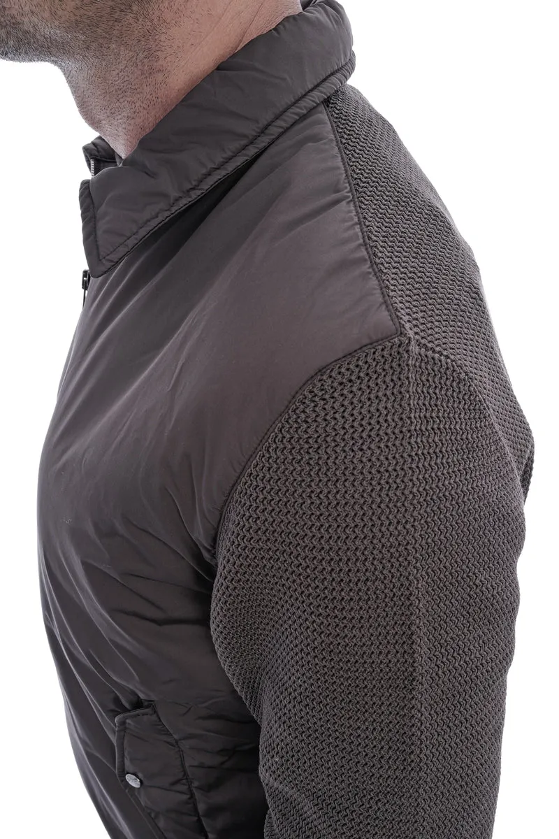 Jacke aus zwei Materialien Dunkelbraun