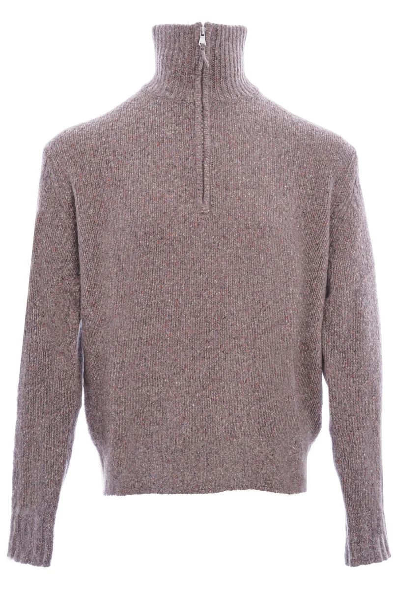Kaschmirpullover mit Troyer-Kragen Taupe Meliert