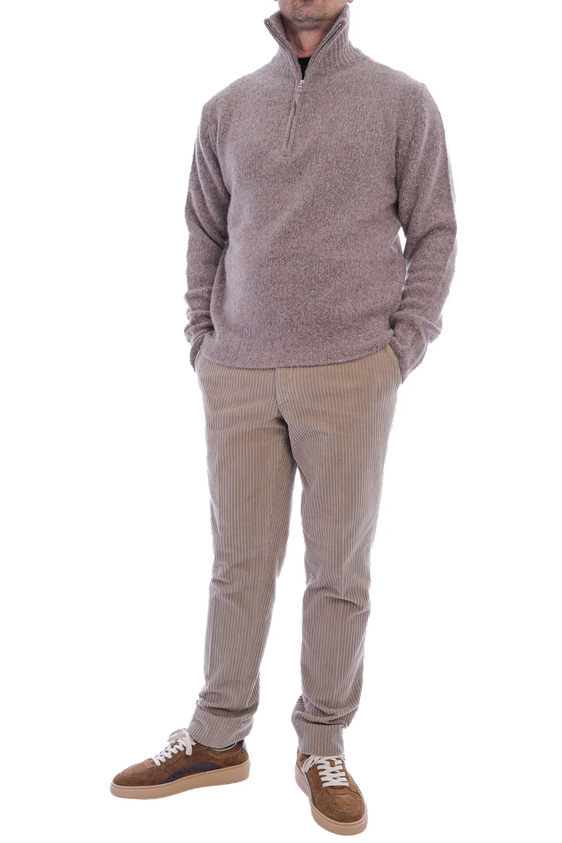 Kaschmirpullover mit Troyer-Kragen Taupe Meliert