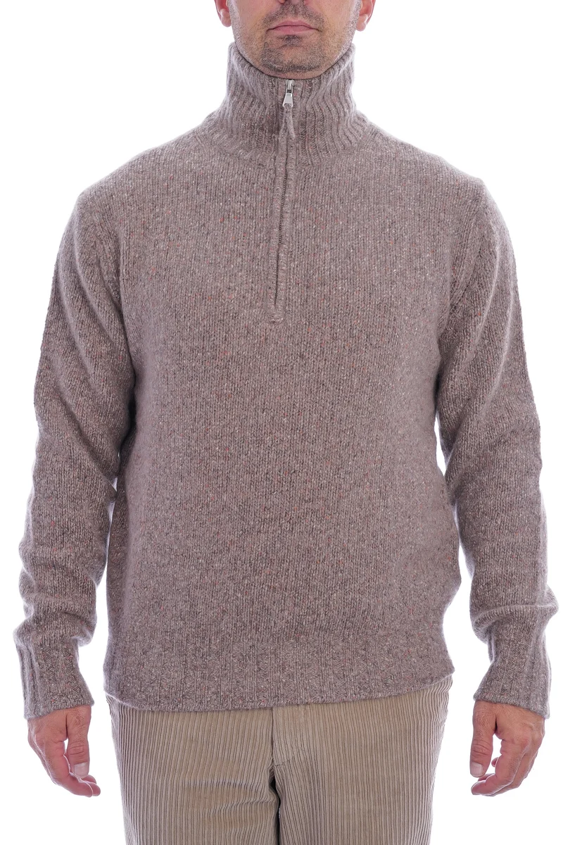Kaschmirpullover mit Troyer-Kragen Taupe Meliert
