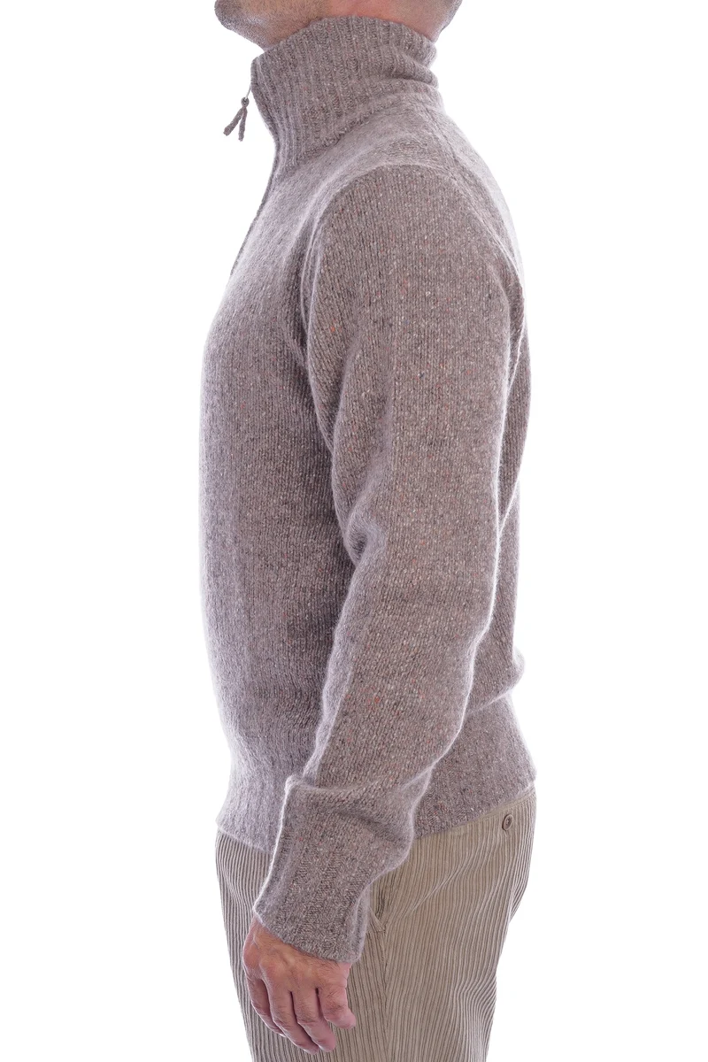Kaschmirpullover mit Troyer-Kragen Taupe Meliert