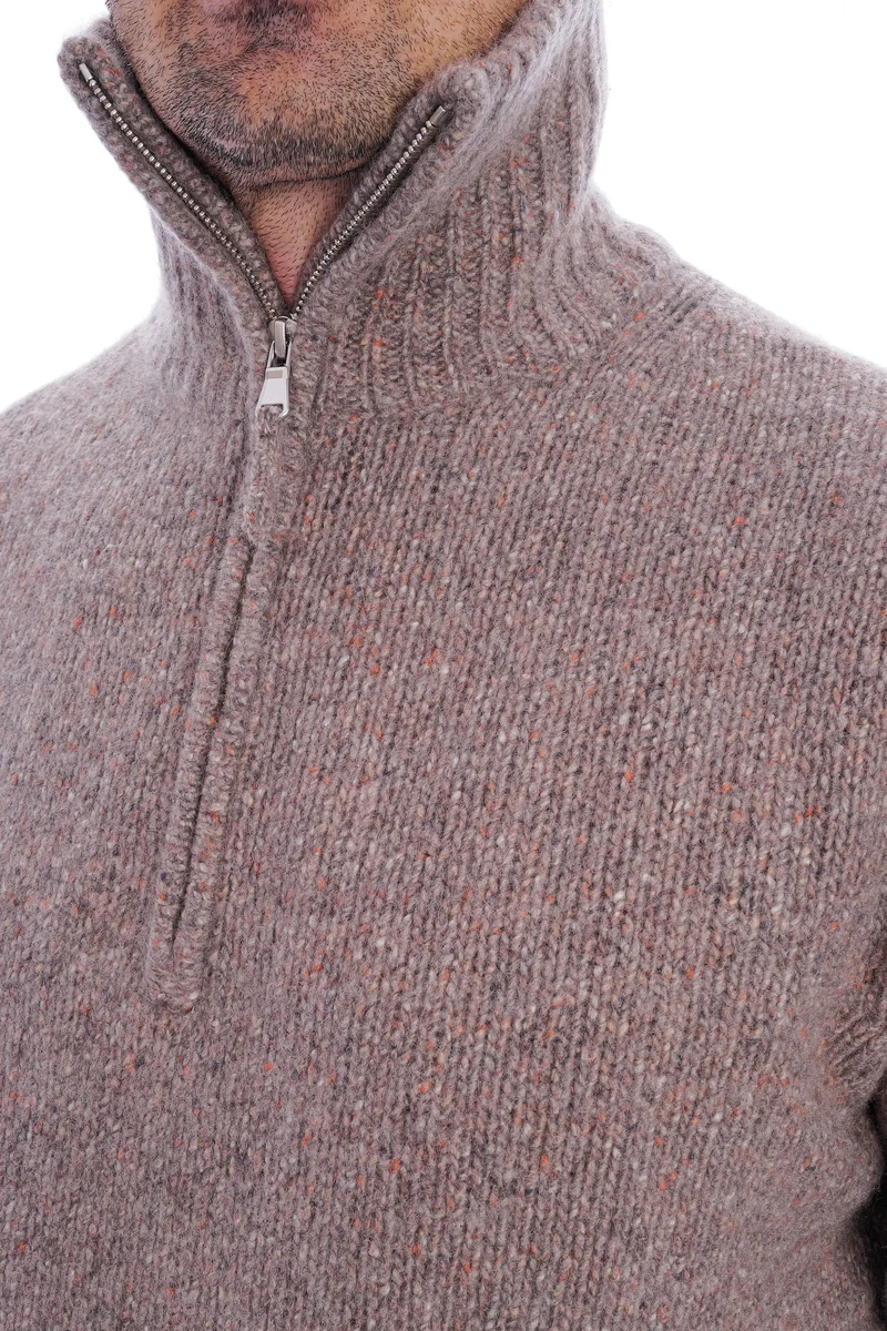 Kaschmirpullover mit Troyer-Kragen Taupe Meliert