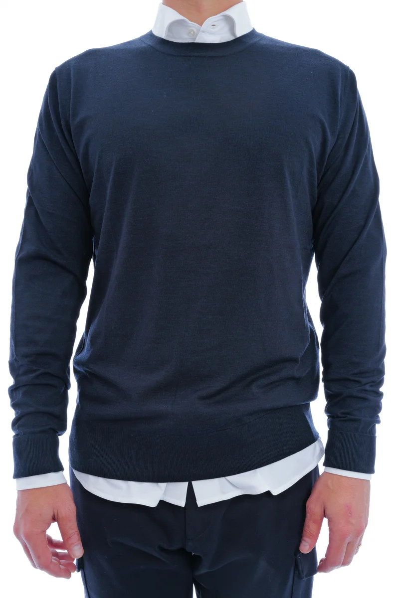 Wollpullover 'Enno' Marine Meliert