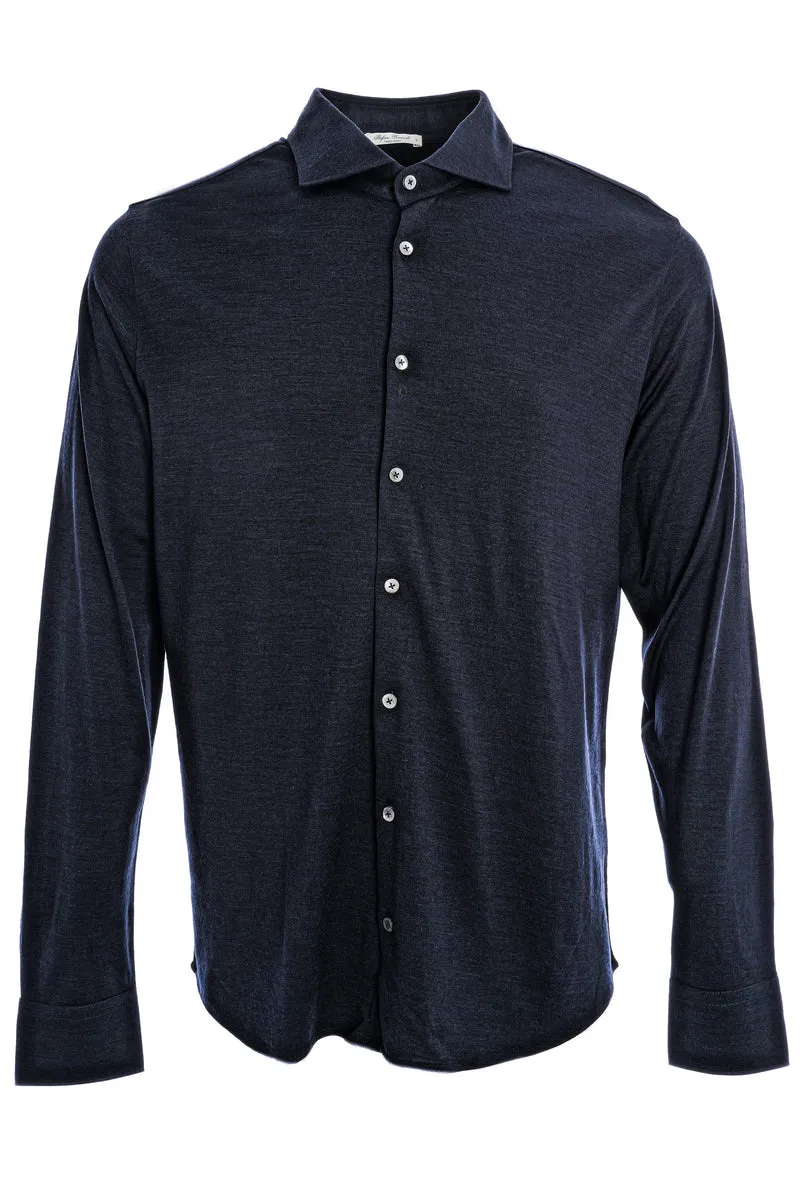 Wollhemd 'Otis Hai' Navy Meliert