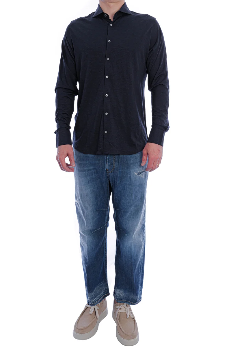Wollhemd 'Otis Hai' Navy Meliert