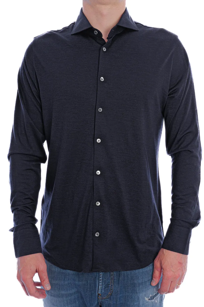Wollhemd 'Otis Hai' Navy Meliert