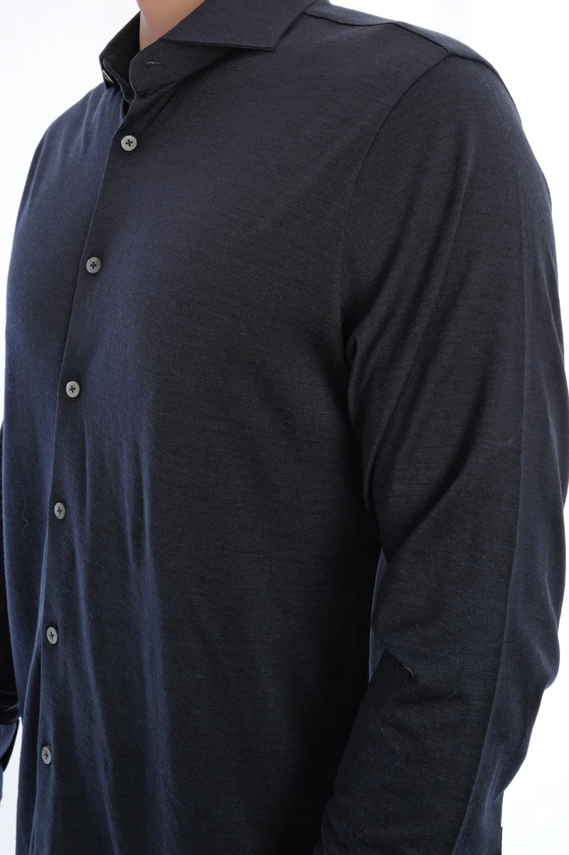Wollhemd 'Otis Hai' Navy Meliert