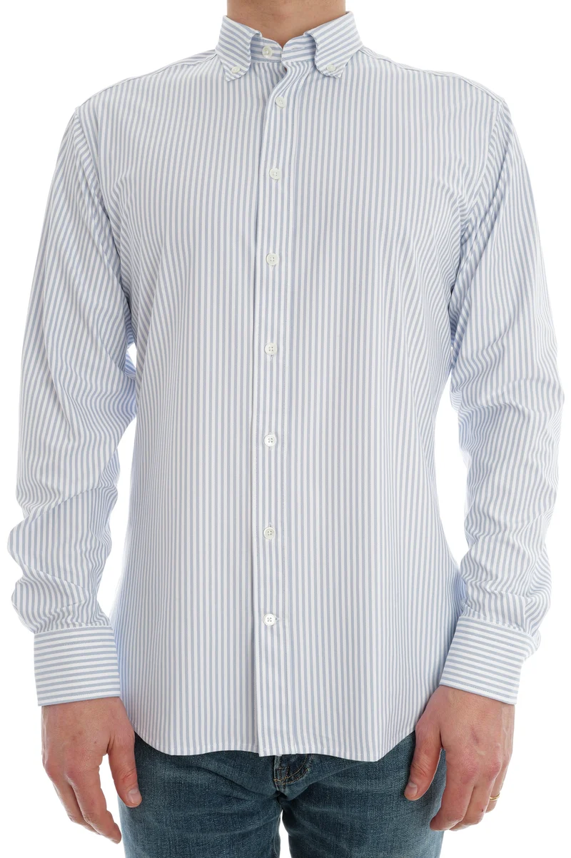 Stretchhemd Button-Down Radical Fit Hellblau Gestreift
